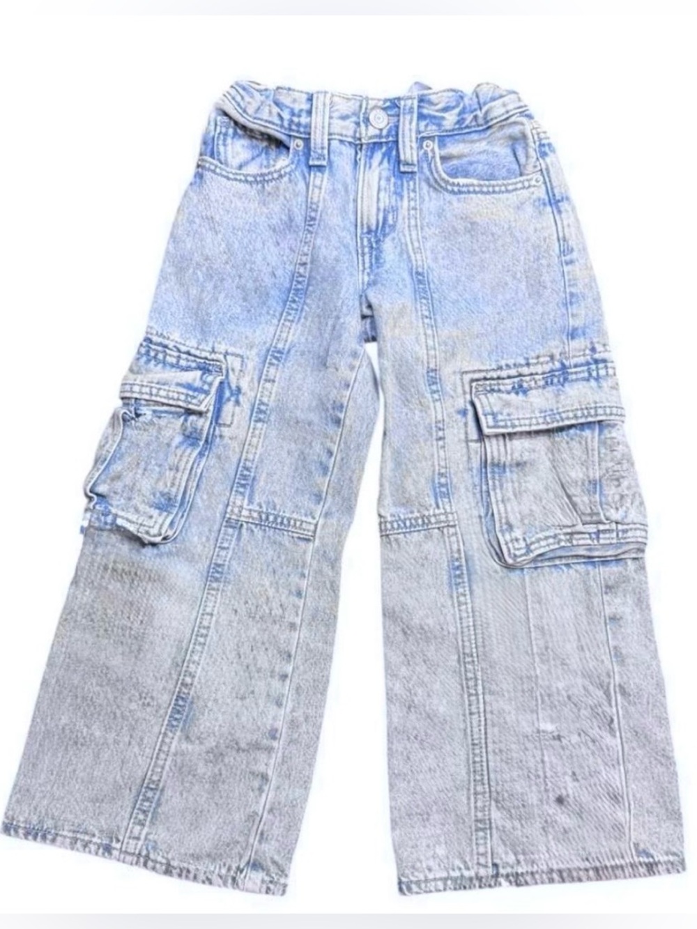 Old Navy Girls High-Rise Baggy Wide-Leg Light Wash Cargo Jeans